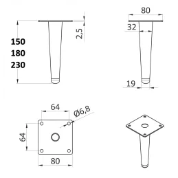 Piedino per mobili GLOBAL / Cromo opaco