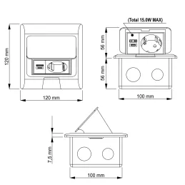 Presa a scomparsa da pavimento FLOOR LUX SCHUKO 1x230V + USB A-C / Nero