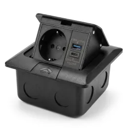 Presa a scomparsa da pavimento FLOOR LUX SCHUKO 1x230V + USB A-C / Nero