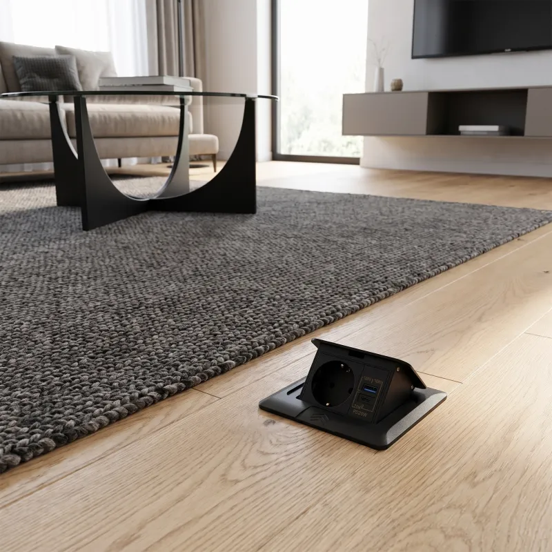 Presa a scomparsa da pavimento FLOOR LUX SCHUKO 1x230V + USB A-C / Nero