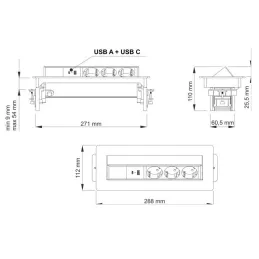 Presa a scomparsa AMBIENTE SCHUKO 3x230V + USB A-C / Acciaio inox