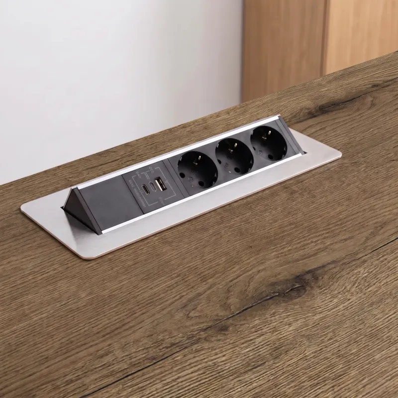 Presa a scomparsa AMBIENTE SCHUKO 3x230V + USB A-C / Acciaio inox