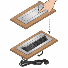 Presa a scomparsa AMBIENTE SCHUKO 3x230V + USB A-C / Nero opaco