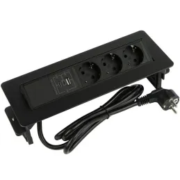 Presa a scomparsa AMBIENTE SCHUKO 3x230V + USB A-C / Nero opaco