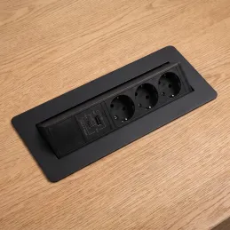 Presa a scomparsa AMBIENTE SCHUKO 3x230V + USB A-C / Nero opaco