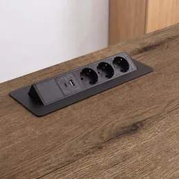 Presa a scomparsa AMBIENTE SCHUKO 3x230V + USB A-C / Nero opaco