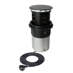Presa automatica estraibile AMBIENTE SCHUKO 3x230V + USB A-C con luce e ricarica / Vetro nero