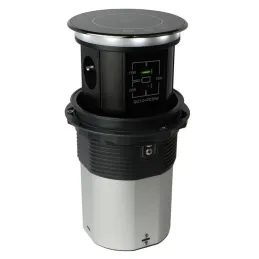 Presa automatica estraibile AMBIENTE SCHUKO 3x230V + USB A-C con luce e ricarica / Vetro nero