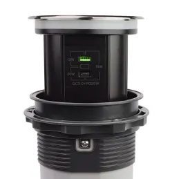 Presa automatica estraibile AMBIENTE SCHUKO 3x230V + USB A-C con luce e ricarica / Vetro nero
