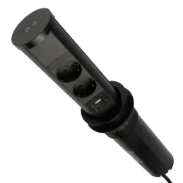 Presa estraibile AVION SCHUKO 2x230V + USB A-C e ricarica a induzione / Nero opaco