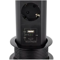 Presa estraibile AVION SCHUKO 2x230V + USB A-C e ricarica a induzione / Nero opaco