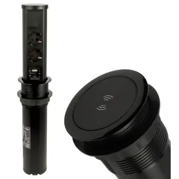 Presa estraibile AVION SCHUKO 2x230V + USB A-C e ricarica a induzione / Nero opaco