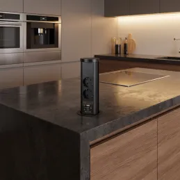 Presa estraibile AVION SCHUKO 2x230V + USB A-C e ricarica a induzione / Nero opaco