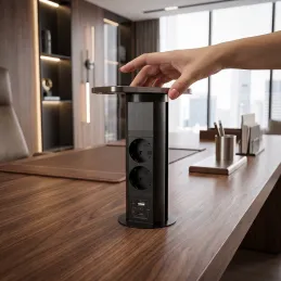Presa estraibile AVION SCHUKO 2x230V + USB A-C e ricarica a induzione / Nero opaco
