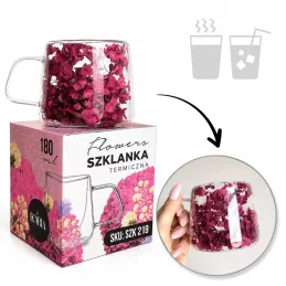 Tazza termica per bevande con fiori FLOWER GLASS 180 ml / Rosso