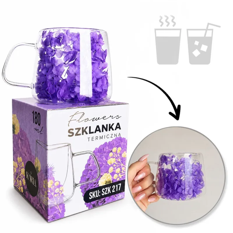 Bicchiere termico per bevande con fiori FLOWER GLASS 180 ml / Viola