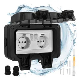 Presa elettrica da esterno GARDENIA SCHUKO 2x230V / Nero opaco