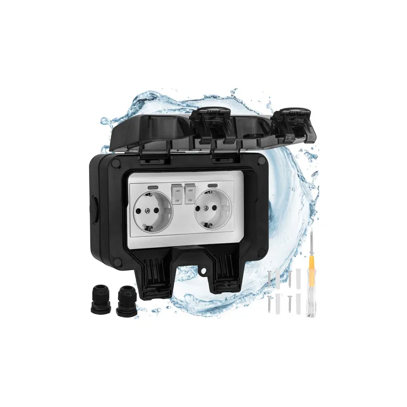 Presa elettrica da esterno GARDENIA SCHUKO 2x230V / Nero opaco