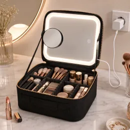 Beauty bag with LED mirror GRANDIO / Black