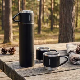 Thermos dal design con 3 bicchieri 400 ml / Nero opaco