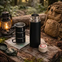 Thermos dal design con 3 bicchieri 400 ml / Nero opaco