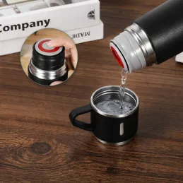 Thermos dal design con 3 bicchieri 400 ml / Nero opaco