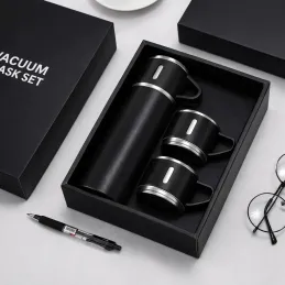 Thermos dal design con 3 bicchieri 400 ml / Nero opaco
