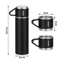 Thermos dal design con 3 bicchieri 400 ml / Nero opaco