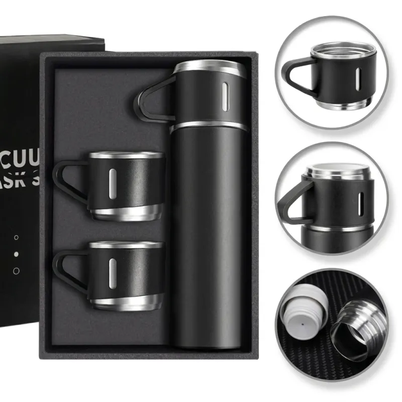 Thermos dal design con 3 bicchieri 400 ml / Nero opaco
