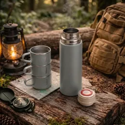 Termos elegante con 3 bicchieri 400 ml / Grigio
