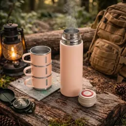 Termos elegante con 3 bicchieri 400 ml / Rosa