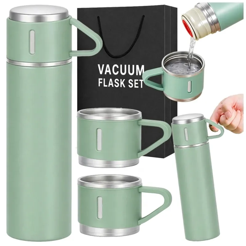 Termos elegante con 3 bicchieri 400 ml / Verde