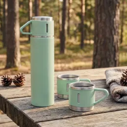 Termos elegante con 3 bicchieri 400 ml / Verde
