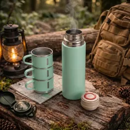 Termos elegante con 3 bicchieri 400 ml / Verde