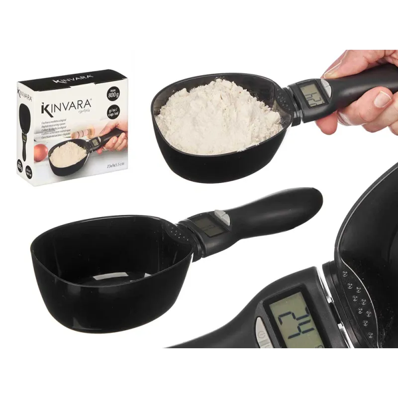 Mestolo da cucina con display LCD e bilancia XXL / Nero opaco