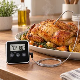 Termometro LCD per alimenti con sonda e magnete / Nero
