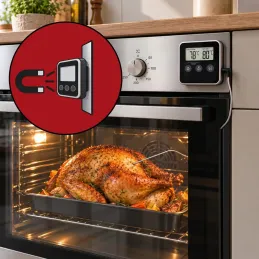 Termometro LCD per alimenti con sonda e magnete / Nero