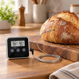 Termometro LCD per alimenti con sonda e magnete / Nero