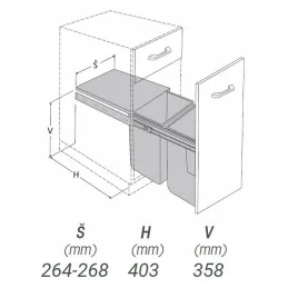 Pattumiera estraibile 300 mm – 2×11 L con attacchi per l’anta / Grigia