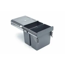 Pattumiera estraibile 400 mm – 2 × 16 L con supporti per ante / Grigio