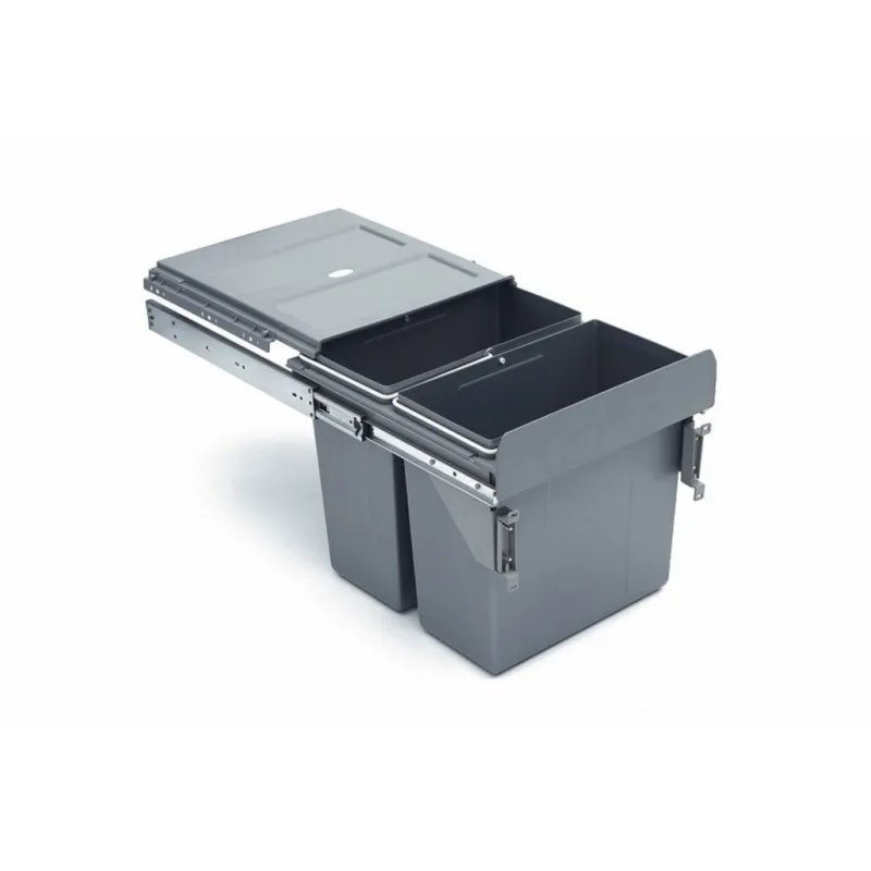 Pattumiera estraibile 400 mm – 2 × 16 L con supporti per ante / Grigio