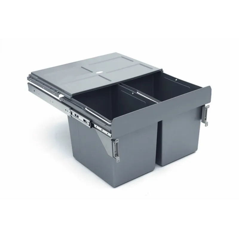 Cestino estraibile 600 mm – 2×27 L con supporti per ante / Grigio