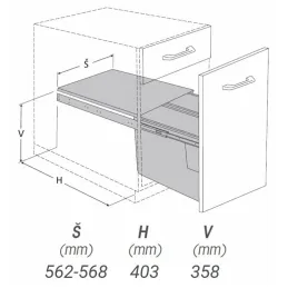 Cestino estraibile 600 mm – 2×27 L con supporti per ante / Grigio