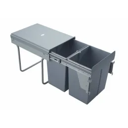 Cestino estraibile da 400 mm – 2×20 L con supporti per anta / Grigio