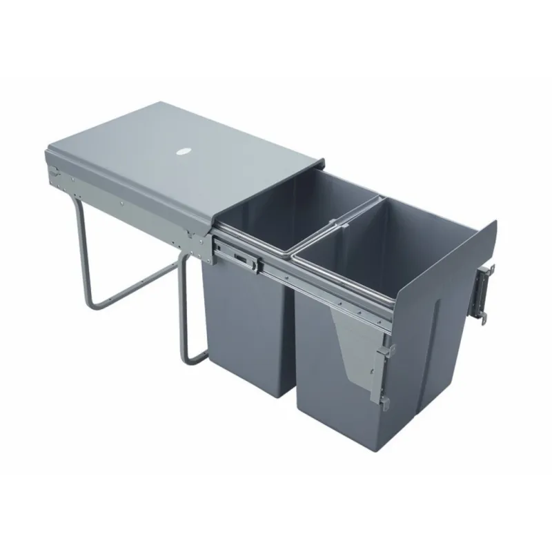 Cestino estraibile da 400 mm – 2×20 L con supporti per anta / Grigio