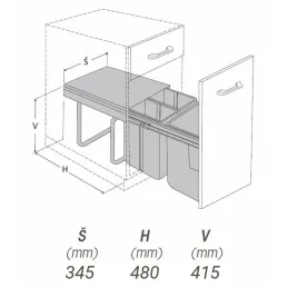 Cestino estraibile 400 mm – 2×10 L + 1×20 L con attacchi per l’anta / Grigio