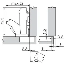 Cerniera a scodellino CLIP a 155° con zero sporgenza