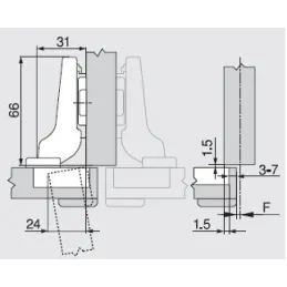 Cerniera semiapplicata per ante spesse 95° CLIP TOP con ammortizzatore