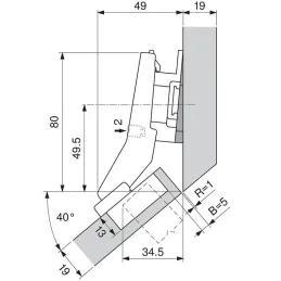 Cerniera 45° semiapplicata CLIP TOP con ammortizzazione
