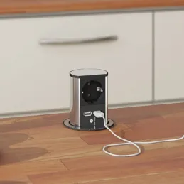 Presa elettrica a scomparsa Elevator USB in acciaio inox